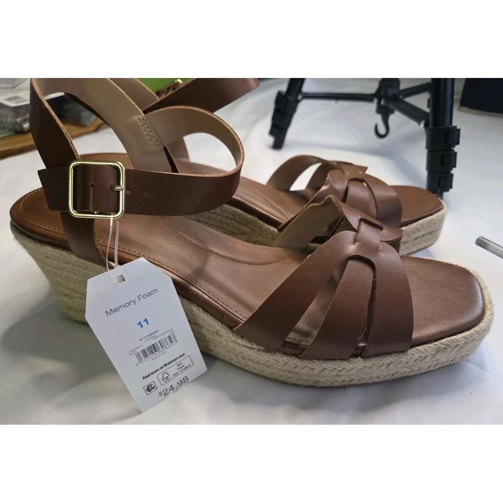 Time and Tru Women's Brown Espadrille‎ Wedge Sandals - Size 11 NWT